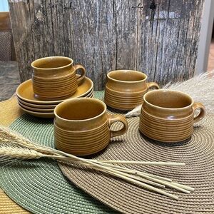 DENBY | Langley |Made in England |Canterbury| Pottery |Tea Cup & Saucer Set of 4